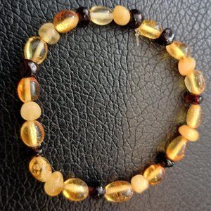 ladies 6 inch multi-colored genuine baltic amber stretch bracelet